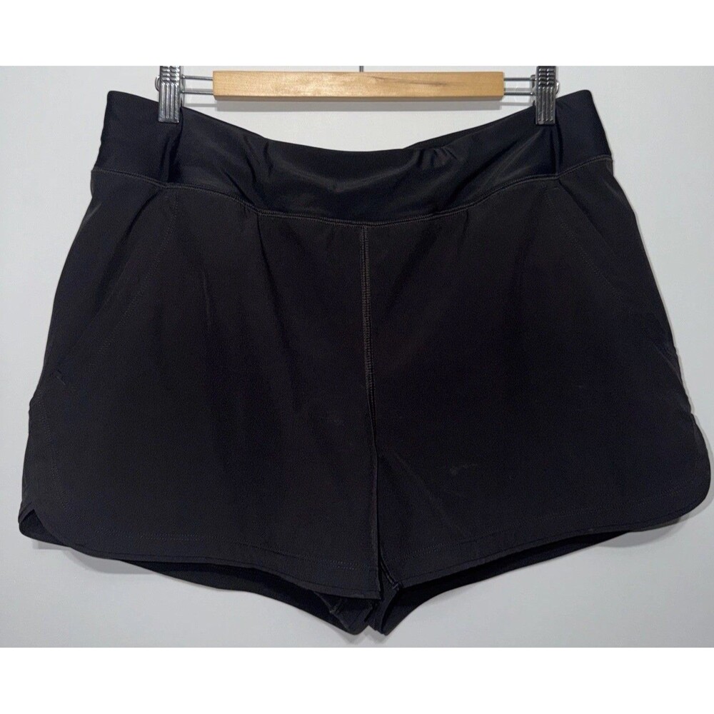 Lands End WOMENS 14 Quick Dry Pull On Swim Shorts Black Pockets Modest Board